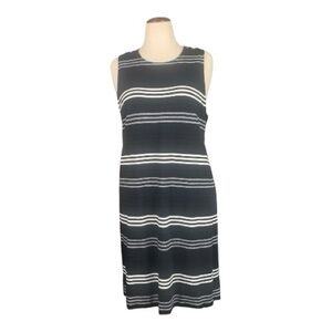 J Jill Wearever Black White Striped Sleeveless Midi Dress Stretchy Knit XL